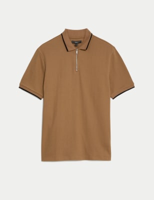 Pure Cotton Zip Up Polo Shirt