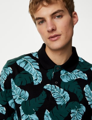 

M&S Collection Polo con estampado botánico 100% algodónMens - Black Mix, Black Mix