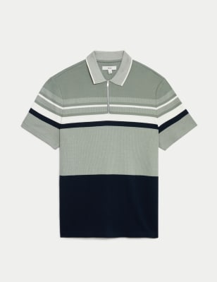 

Mens M&S Collection Pure Cotton Double Knit Striped Polo Shirt - Slate Blue, Slate Blue