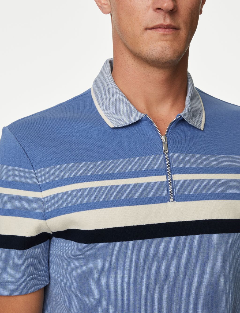 Pure Cotton Double Knit Striped Polo Shirt image 3