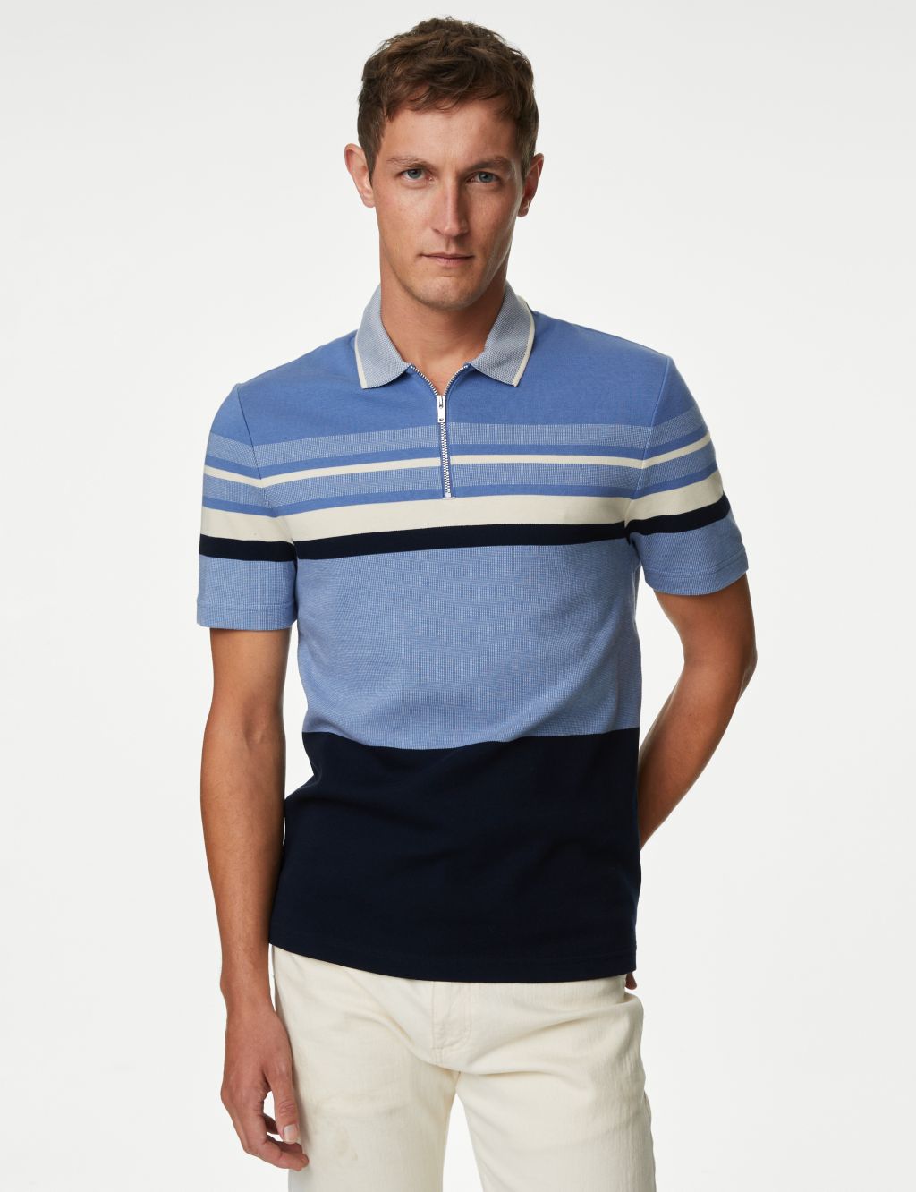 Pure Cotton Double Knit Striped Polo Shirt image 4