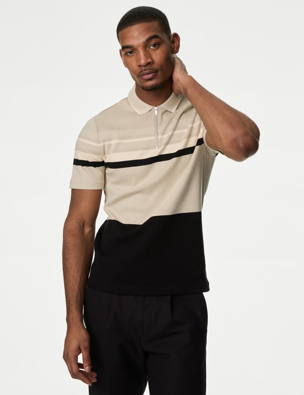 Pure Cotton Double Knit Striped Polo Shirt