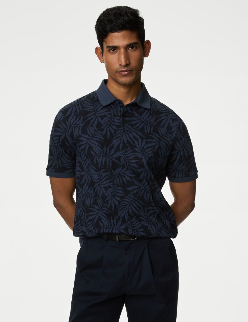 Pure Cotton Leaf Print Polo Shirt image 1