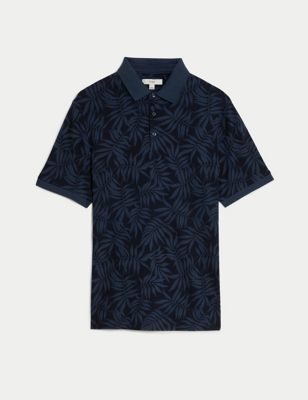 Pure Cotton Leaf Print Polo Shirt