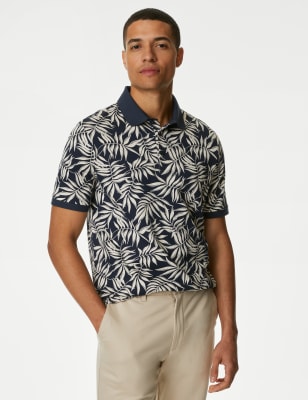 Pure Cotton Leaf Print Polo Shirt - CA