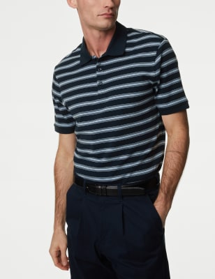 

Mens M&S Collection Gestreiftes Poloshirt aus reiner Baumwolle - Blue Mix, Blue Mix