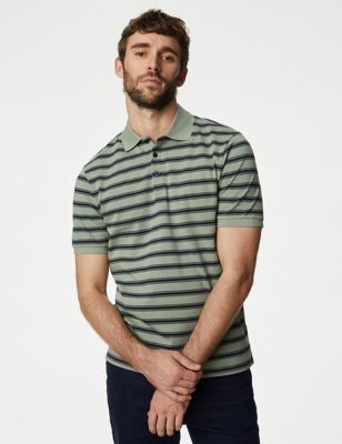 

Mens M&S Collection Pure Cotton Striped Polo Shirt - Antique Green, Antique Green