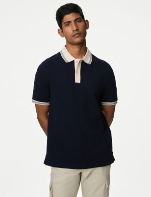 

Mens M&S Collection Cotton Rich Textured Polo Shirt - Dark Navy, Dark Navy
