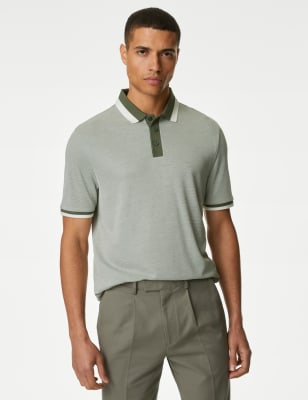 M&S Mens Tipped Polo Shirt - XXXLLNG - Moss Green, Moss Green,Rich Blue,Medium Coral,Natural