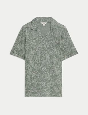 

Mens M&S Collection Pure Linen Leaf Print Polo Shirt - Sage Green, Sage Green