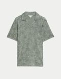 Pure Linen Leaf Print Polo Shirt