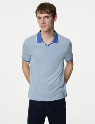 

Mens M&S Collection Modal Rich Revere Polo Shirt - Mid Blue, Mid Blue