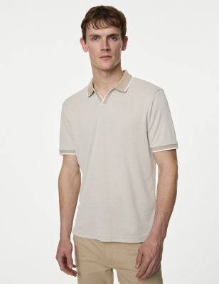 M&S Men's Modal Rich Revere Polo Shirt - SREG - Natural, Natural,Wine,Mid Blue,Silver Grey
