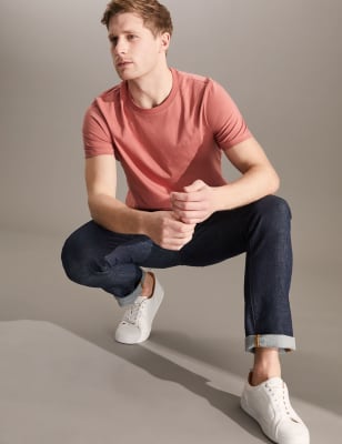 

JAEGER Mens T-Shirt aus reiner Baumwolle mit Rundhalsausschnitt - Dusky Pink, Dusky Pink