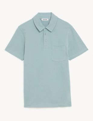 

JAEGER Mens Pure Cotton Pique Polo Shirt - Blue, Blue