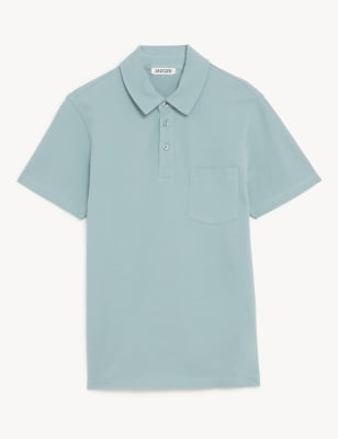 

JAEGER Mens Pure Cotton Pique Polo Shirt - Blue, Blue