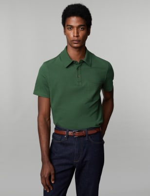 

JAEGER Mens Pure Cotton Pique Polo Shirt - Forest Green, Forest Green