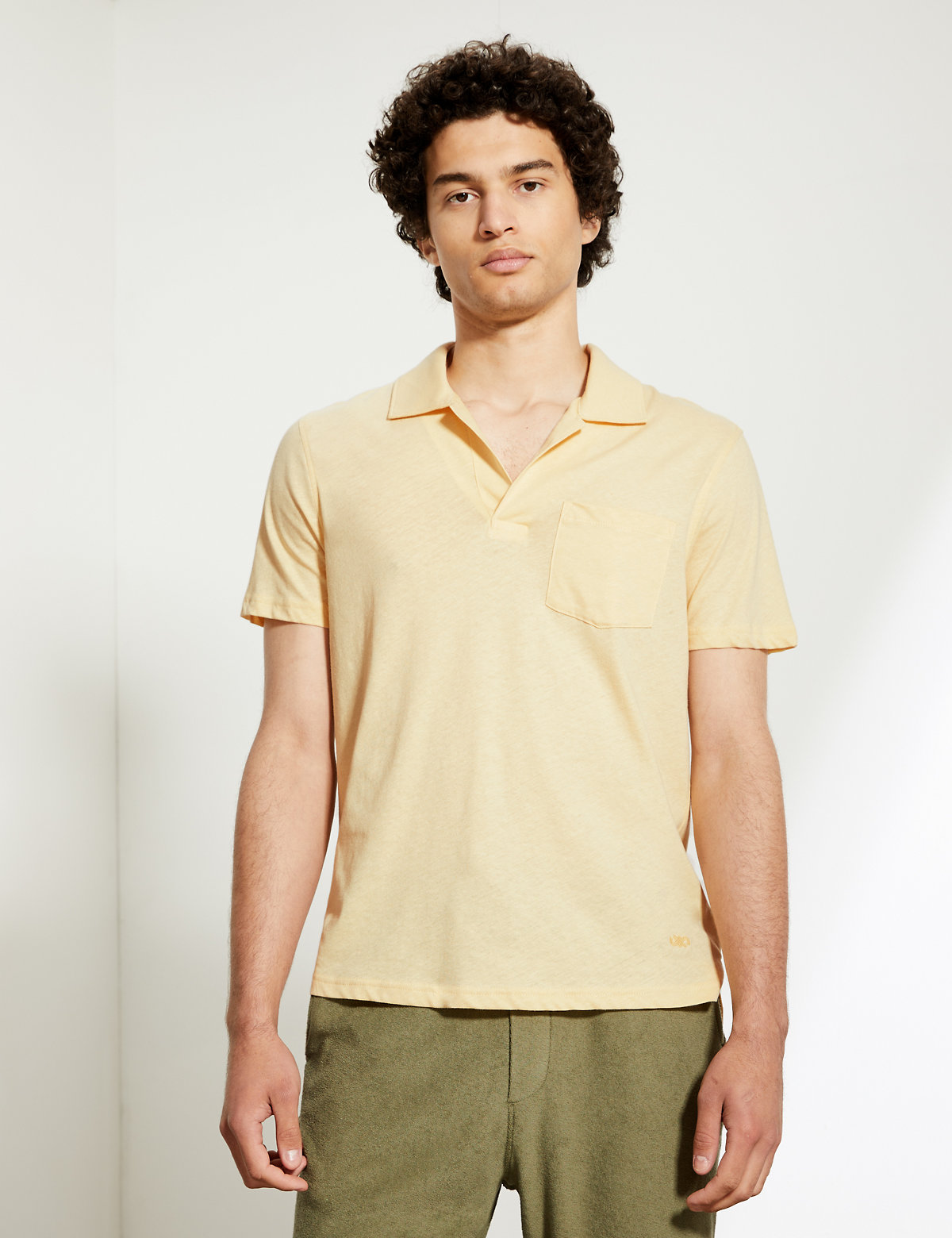Cotton And Linen Open Collar Polo Shirt
