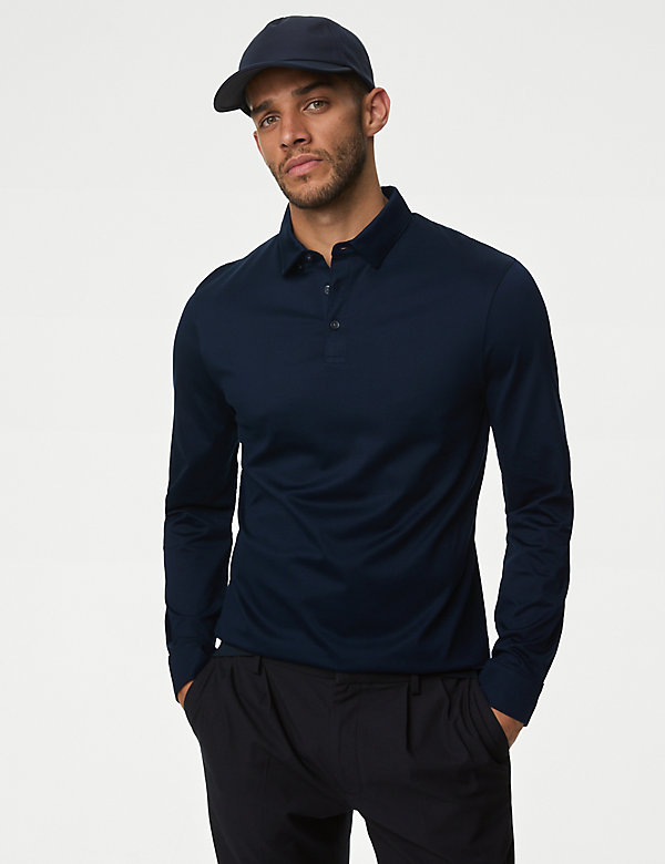 Pure Supima® Cotton Long Sleeve Polo Shirt - NO