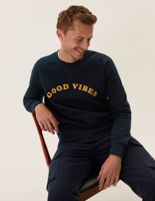 

Mens M&S Collection Pure Cotton Graphic Sweatshirt - Dark Navy, Dark Navy