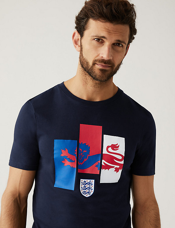Puur katoenen heren-T-shirt met leeuw en England-motief - NL