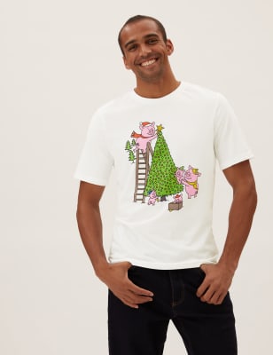 

Mens M&S Collection Pure Cotton Percy Pig™ Christmas T-Shirt - White, White