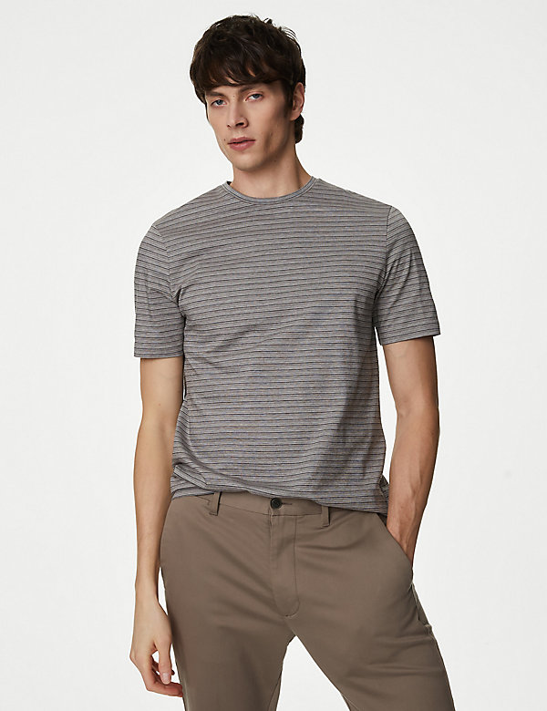 Pure Cotton Striped Textured T-Shirt - QA