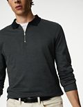 Pure Cotton Half Zip Long Sleeve Polo Shirt