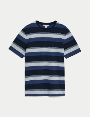 

Mens Autograph Gestreiftes T-Shirt aus reiner Baumwolle - Blue Mix, Blue Mix