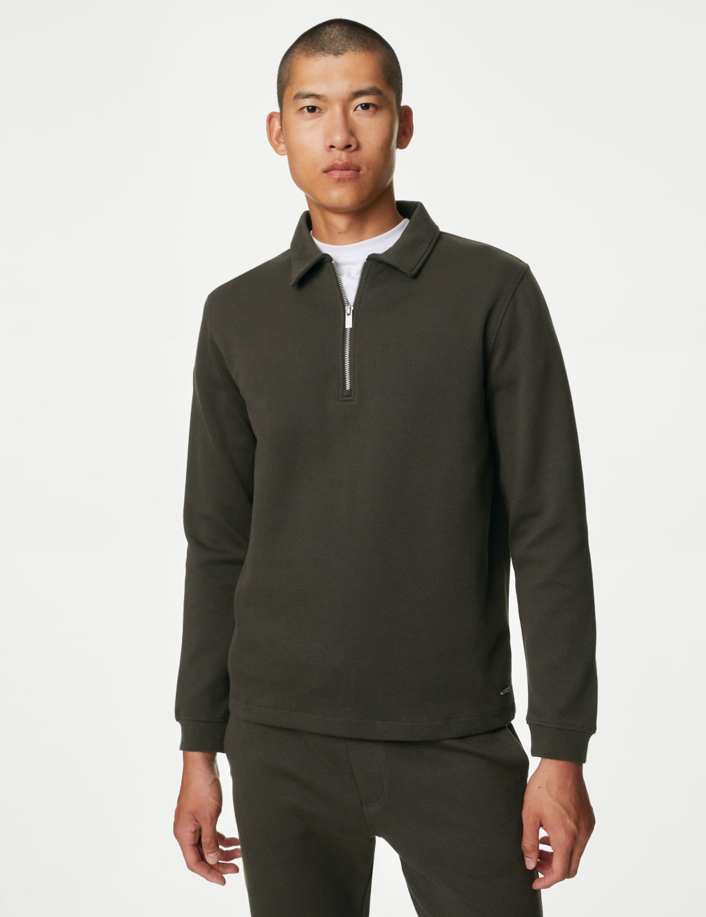 Cotton Rich Textured Half Zip Sweatshirt image 1