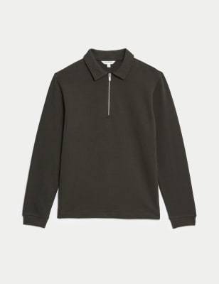 Cotton Rich Textured Half Zip Sweatshirt