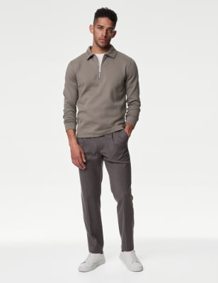 Autograph Mens Cotton Rich Textured Half Zip Sweatshirt - XXLLNG - Taupe, Taupe