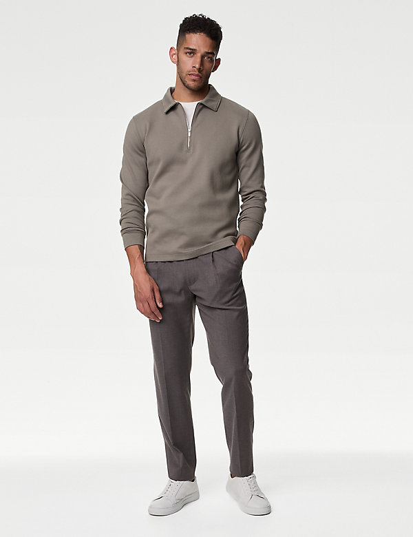 Cotton Rich Textured Half Zip Sweatshirt - LV
