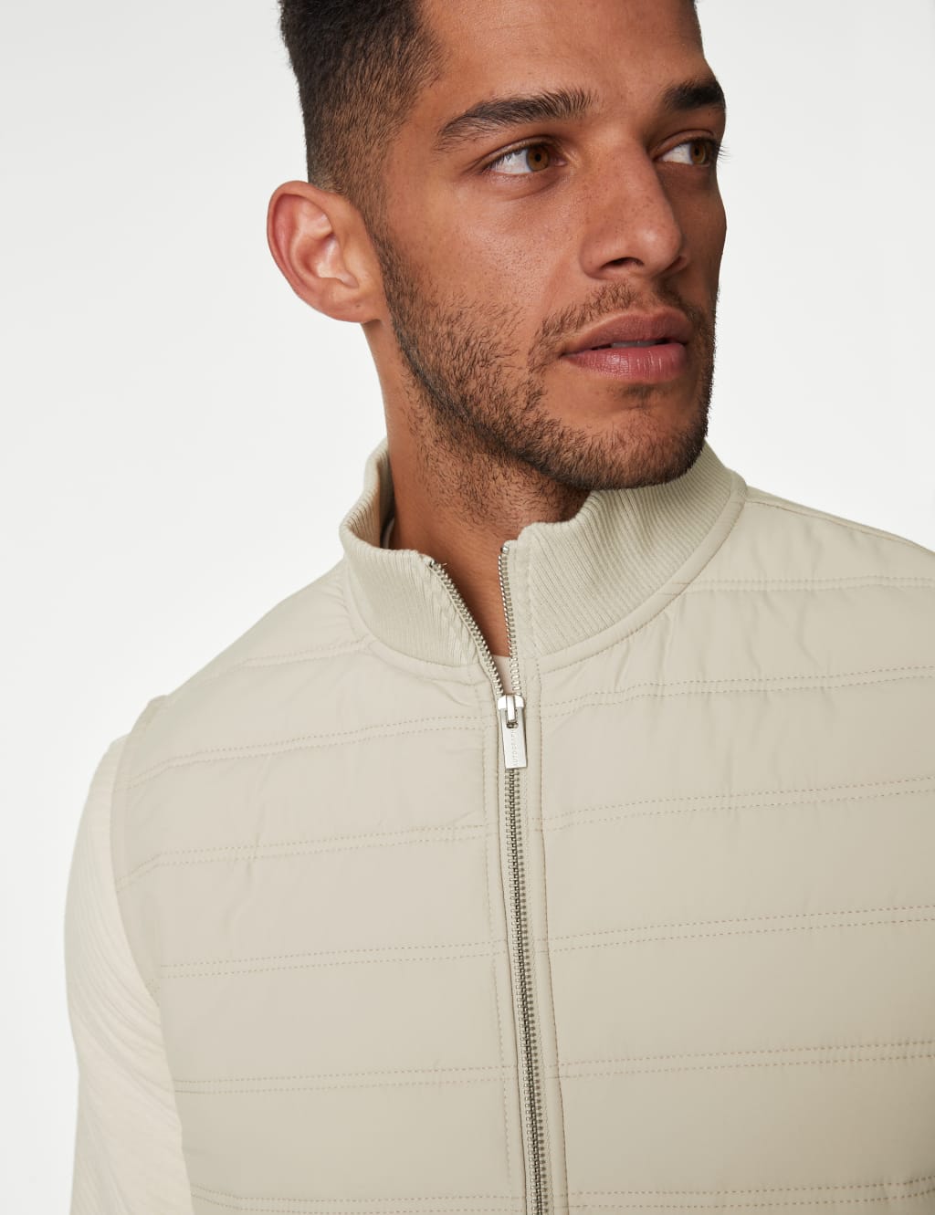 Cotton Blend Zip Up Gilet