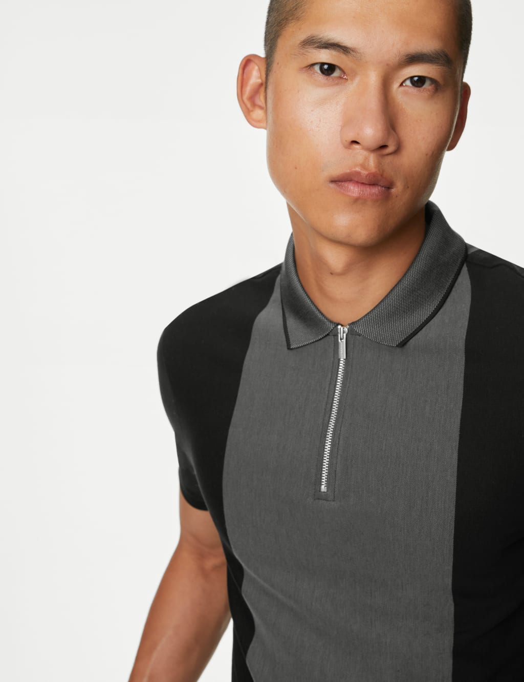 Pure Cotton Half Zip Colour Block Polo Shirt image 4