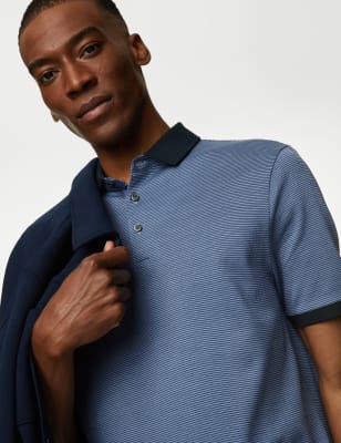 

Mens Autograph Strukturiertes Polohemd aus reiner Baumwolle - Navy Mix, Navy Mix
