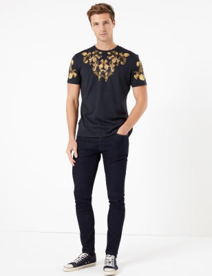 T-shirt en coton &agrave; imprim&eacute; baroque