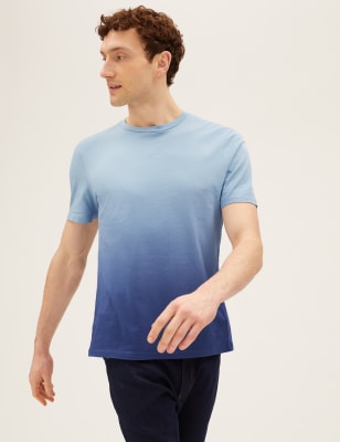 

Mens M&S Collection Pure Cotton Ombre T-Shirt - Blue, Blue