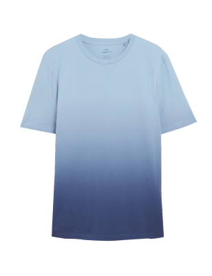 

Mens M&S Collection Pure Cotton Ombre T-Shirt - Blue, Blue