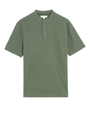 

Mens M&S Collection Cotton Rich Grandad Collar Polo Shirt - Khaki, Khaki