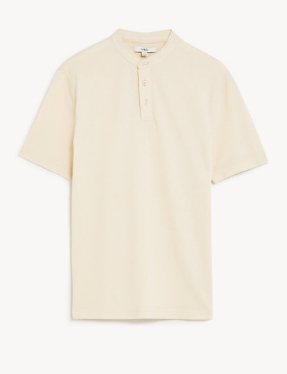 Cotton Rich Grandad Collar Polo Shirt