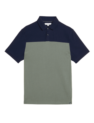 

Mens M&S Collection Pure Cotton Colour Block Polo Shirt - Khaki, Khaki