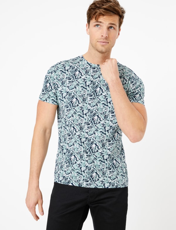 Premium Cotton Slim Fit Palm Print T-Shirt