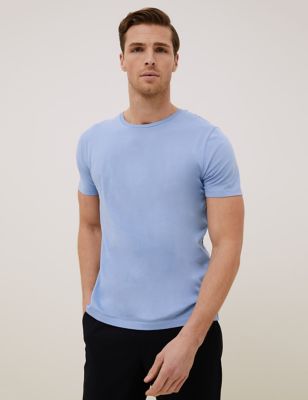 T-shirt van hoogwaardig, puur katoen met slanke pasvorm - NL