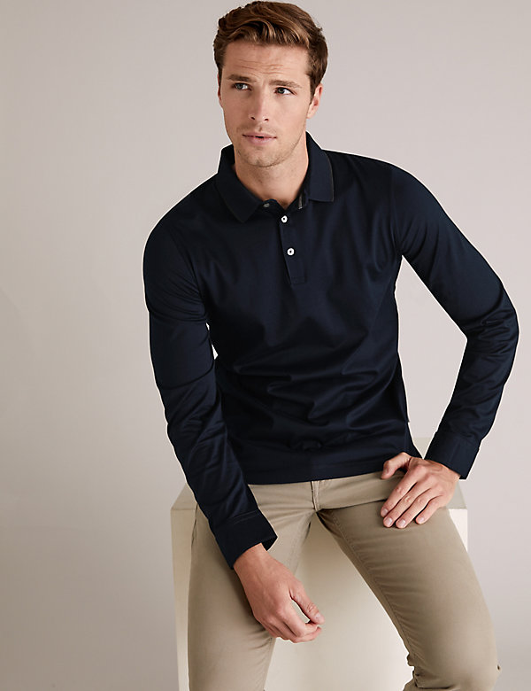 Premium Cotton Long Sleeve Polo Shirt - CA