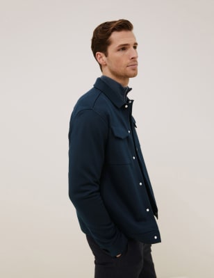 

Mens Autograph Premium Cotton Textured Overshirt - Dark Navy, Dark Navy