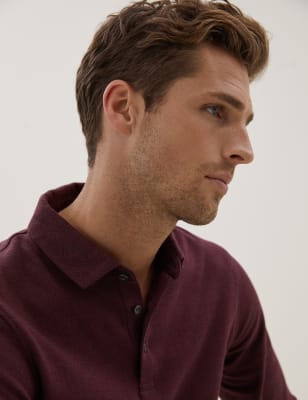 

Mens Autograph Cotton Rich Textured Long Sleeve Polo Shirt - Burgundy Mix, Burgundy Mix