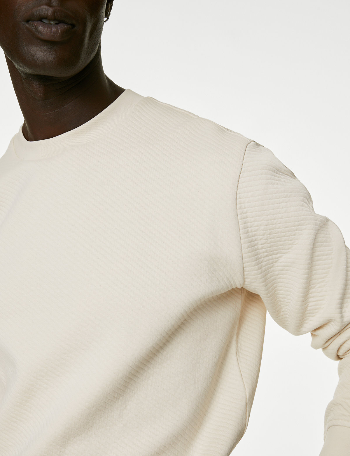 Cotton Textured Crewneck Sweatshirt