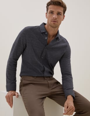 

Mens Autograph Langarm-Overshirt mit hohem Baumwollanteil und Strukturmuster - Grey, Grey