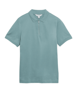 

Mens Autograph Slim Fit Cotton Polo Shirt - Smokey Green, Smokey Green